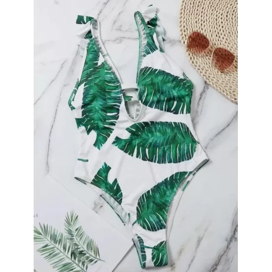 Sleeveless Monstera Ceriman Backless One-Piece Swimwear Sleeveless Monstera Ceriman Backless One-Piece Swimwear