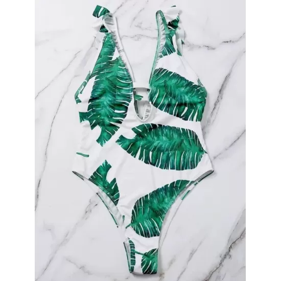 Sleeveless Monstera Ceriman Backless One-Piece Swimwear Sleeveless Monstera Ceriman Backless One-Piece Swimwear