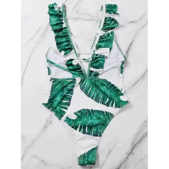 Sleeveless Monstera Ceriman Backless One-Piece Swimwear Sleeveless Monstera Ceriman Backless One-Piece Swimwear