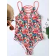Floral Spaghetti-Neck Backless Hollow One-Piece Swimwear Floral Spaghetti-Neck Backless Hollow One-Piece Swimwear