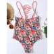 Floral Spaghetti-Neck Backless Hollow One-Piece Swimwear Floral Spaghetti-Neck Backless Hollow One-Piece Swimwear