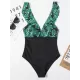Short Sleeve Falbala Color-Block Backless One-Piece Swimwear Short Sleeve Falbala Color-Block Backless One-Piece Swimwear