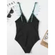 Short Sleeve Falbala Color-Block Backless One-Piece Swimwear Short Sleeve Falbala Color-Block Backless One-Piece Swimwear