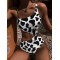 Monokini Sleeveless Black Printed Padded One-Piece Swimwear