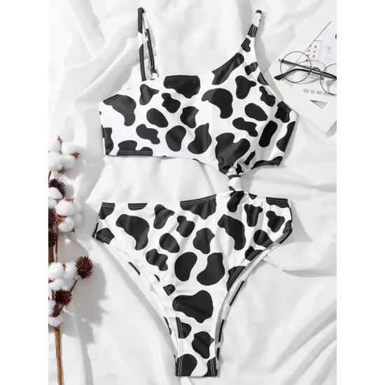 Monokini Sleeveless Black Printed Padded One-Piece Swimwear Monokini Sleeveless Black Printed Padded One-Piece Swimwear