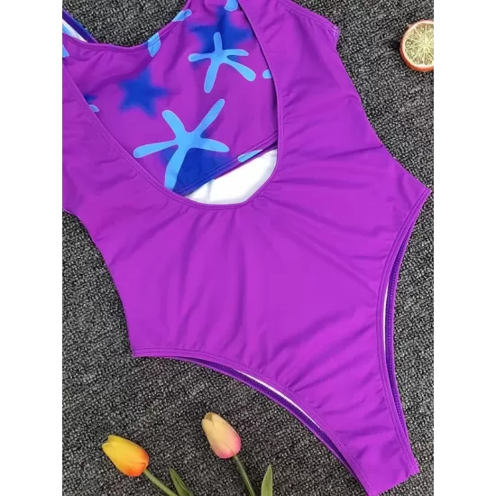 Two-Piece Sleeveless Floral Print Padded One-Piece Swimwear Two-Piece Sleeveless Floral Print Padded One-Piece Swimwear