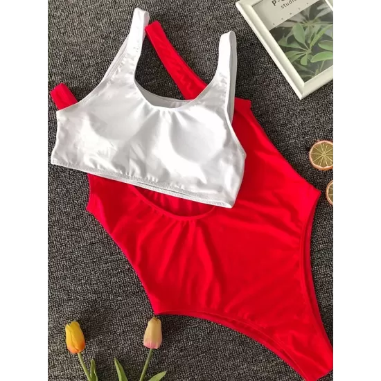 Two-Piece Sleeveless Floral Print Padded One-Piece Swimwear Two-Piece Sleeveless Floral Print Padded One-Piece Swimwear