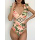 Deep V-Neck Falbala Padded Backless One-Piece Swimwear Deep V-Neck Falbala Padded Backless One-Piece Swimwear
