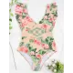 Deep V-Neck Falbala Padded Backless One-Piece Swimwear Deep V-Neck Falbala Padded Backless One-Piece Swimwear