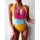 Contrast Color Halterneck Deep V-Neck Backless One-Piece Swimwear Contrast Color Halterneck Deep V-Neck Backless One-Piece Swimwear