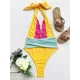 Contrast Color Halterneck Deep V-Neck Backless One-Piece Swimwear Contrast Color Halterneck Deep V-Neck Backless One-Piece Swimwear