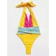 Contrast Color Halterneck Deep V-Neck Backless One-Piece Swimwear Contrast Color Halterneck Deep V-Neck Backless One-Piece Swimwear