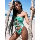 Tie-Dyed Off-The-Shoulder Bandage Hollow One-Piece Swimwear Tie-Dyed Off-The-Shoulder Bandage Hollow One-Piece Swimwear
