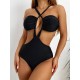 Solid Color Monokini Halterneck Hollow Backless One-Piece Swimwear Solid Color Monokini Halterneck Hollow Backless One-Piece Swimwear