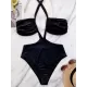 Solid Color Monokini Halterneck Hollow Backless One-Piece Swimwear Solid Color Monokini Halterneck Hollow Backless One-Piece Swimwear