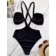Solid Color Monokini Halterneck Hollow Backless One-Piece Swimwear Solid Color Monokini Halterneck Hollow Backless One-Piece Swimwear