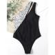 Leopard Split-Joint One-Shoulder Padded Elasticity One-Piece Swimwear Leopard Split-Joint One-Shoulder Padded Elasticity One-Piece Swimwear