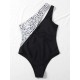 Leopard Split-Joint One-Shoulder Padded Elasticity One-Piece Swimwear Leopard Split-Joint One-Shoulder Padded Elasticity One-Piece Swimwear