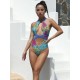 Multi-Colored Leopard Halterneck Bandage Hollow Backless One-Piece Swiwmear Multi-Colored Leopard Halterneck Bandage Hollow Backless One-Piece Swiwmear