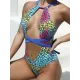 Multi-Colored Leopard Halterneck Bandage Hollow Backless One-Piece Swiwmear Multi-Colored Leopard Halterneck Bandage Hollow Backless One-Piece Swiwmear