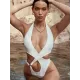 Monokini Halterneck Hollow Split-Joint Plain One-Piece Swimwear Monokini Halterneck Hollow Split-Joint Plain One-Piece Swimwear