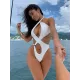 Monokini Halterneck Hollow Split-Joint Plain One-Piece Swimwear Monokini Halterneck Hollow Split-Joint Plain One-Piece Swimwear