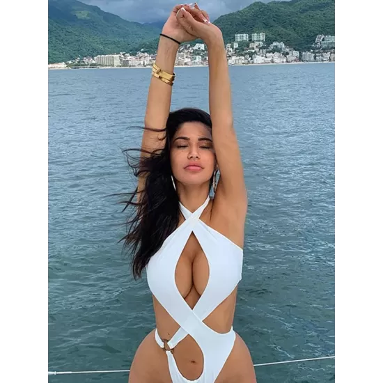 Monokini Halterneck Hollow Split-Joint Plain One-Piece Swimwear Monokini Halterneck Hollow Split-Joint Plain One-Piece Swimwear