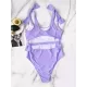 Sleeveless U-Neck Falbala Hollow Solid Color One-Piece Swimwear Sleeveless U-Neck Falbala Hollow Solid Color One-Piece Swimwear