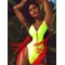 Color-Block V-Neck Zipper Split-Joint Tasseled One-Piece Swimwear