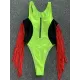 Color-Block V-Neck Zipper Split-Joint Tasseled One-Piece Swimwear Color-Block V-Neck Zipper Split-Joint Tasseled One-Piece Swimwear