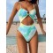 Tie-Dyed Split-Joint Hollow Slim Spaghetti-Neck One-Piece Swimwear