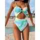 Tie-Dyed Split-Joint Hollow Slim Spaghetti-Neck One-Piece Swimwear Tie-Dyed Split-Joint Hollow Slim Spaghetti-Neck One-Piece Swimwear