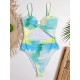 Tie-Dyed Split-Joint Hollow Slim Spaghetti-Neck One-Piece Swimwear Tie-Dyed Split-Joint Hollow Slim Spaghetti-Neck One-Piece Swimwear