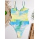 Tie-Dyed Split-Joint Hollow Slim Spaghetti-Neck One-Piece Swimwear Tie-Dyed Split-Joint Hollow Slim Spaghetti-Neck One-Piece Swimwear