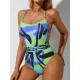 Color Blooming Spaghetti-Neck Padded Backless Bandage One-Piece Swimwear Color Blooming Spaghetti-Neck Padded Backless Bandage One-Piece Swimwear