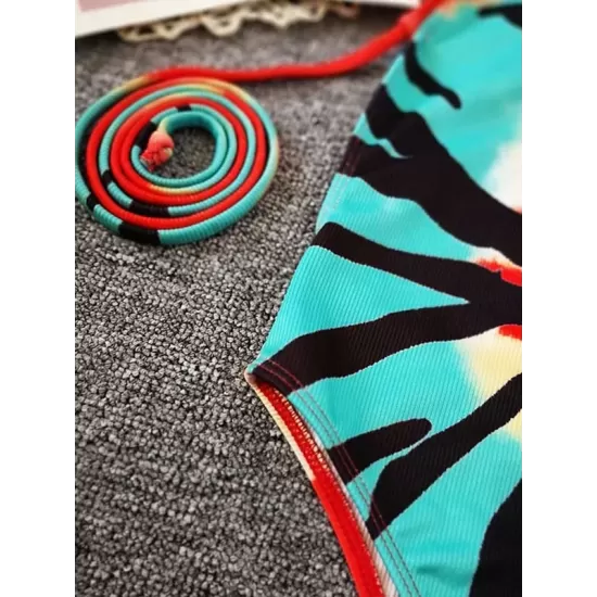 Color Blooming Spaghetti-Neck Padded Backless Bandage One-Piece Swimwear Color Blooming Spaghetti-Neck Padded Backless Bandage One-Piece Swimwear
