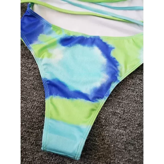 Color Blooming Spaghetti-Neck Padded Backless Bandage One-Piece Swimwear Color Blooming Spaghetti-Neck Padded Backless Bandage One-Piece Swimwear