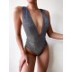 Deep V-Neck Sequined Padded Backless One-Piece Swimwear Deep V-Neck Sequined Padded Backless One-Piece Swimwear