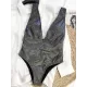 Deep V-Neck Sequined Padded Backless One-Piece Swimwear Deep V-Neck Sequined Padded Backless One-Piece Swimwear