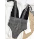 Deep V-Neck Sequined Padded Backless One-Piece Swimwear Deep V-Neck Sequined Padded Backless One-Piece Swimwear