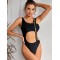 Belly-Hollow Solid Color Sleeveless Sexy One-Piece Monokini Swimwear