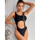 Belly-Hollow Solid Color Sleeveless Sexy One-Piece Monokini Swimwear Belly-Hollow Solid Color Sleeveless Sexy One-Piece Monokini Swimwear