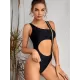 Belly-Hollow Solid Color Sleeveless Sexy One-Piece Monokini Swimwear Belly-Hollow Solid Color Sleeveless Sexy One-Piece Monokini Swimwear