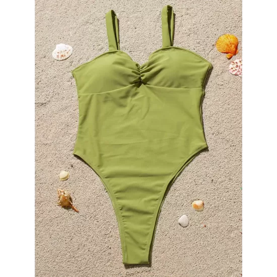 Sleeveless Solid Color Ruffled Sexy Slim One-Piece Swimwear Sleeveless Solid Color Ruffled Sexy Slim One-Piece Swimwear