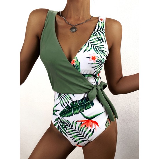 Deep V-Neck Monstera Ceriman Split-Joint One-Piece Swimwear Deep V-Neck Monstera Ceriman Split-Joint One-Piece Swimwear