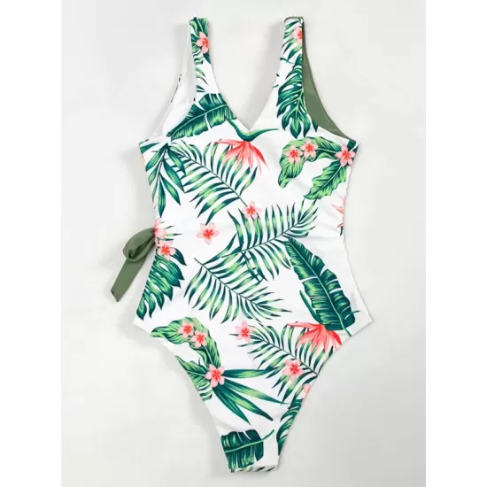 Deep V-Neck Monstera Ceriman Split-Joint One-Piece Swimwear Deep V-Neck Monstera Ceriman Split-Joint One-Piece Swimwear
