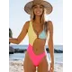 Belly-Hollow Color-Block Sleeveless Backless One-Piece Monokini Swimwear Belly-Hollow Color-Block Sleeveless Backless One-Piece Monokini Swimwear