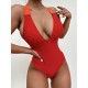 Deep V-Neck Solid Color Sexy Slim Backless One-Piece Swimwear Deep V-Neck Solid Color Sexy Slim Backless One-Piece Swimwear