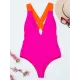 Deep V-Neck Solid Color Sexy Slim Backless One-Piece Swimwear Deep V-Neck Solid Color Sexy Slim Backless One-Piece Swimwear