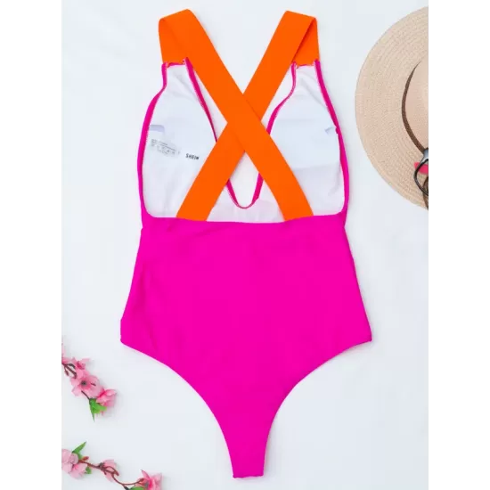 Deep V-Neck Solid Color Sexy Slim Backless One-Piece Swimwear Deep V-Neck Solid Color Sexy Slim Backless One-Piece Swimwear